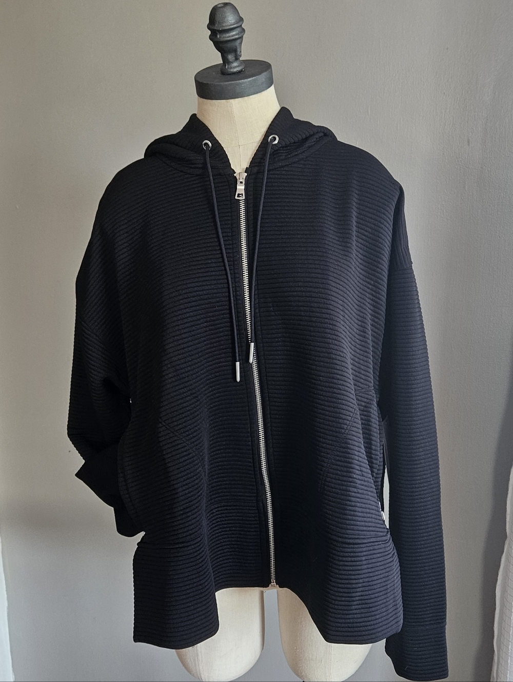 NWT DKNY Sport Ribbed Full Zip Hooded Jacket Black XL